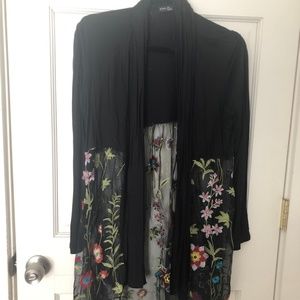 EUC Floral Embroidered Jersey Knit Cardigan M
